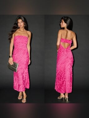 Lulus Faelyn Magenta Strapless Ruffled Midi Dress S Wedding Party Feminine